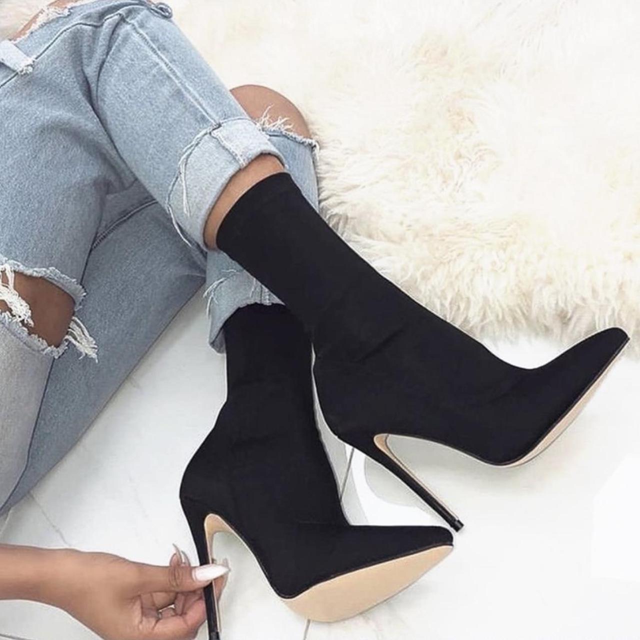 Black high heel sock boots heels Depop