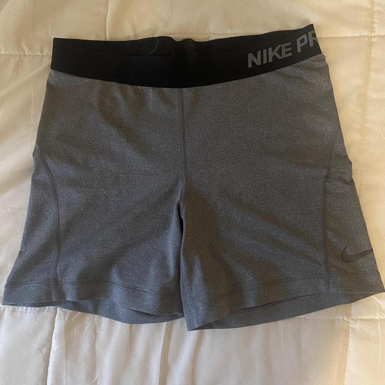 gray nike pro shorts -size M -thrifted but good... - Depop