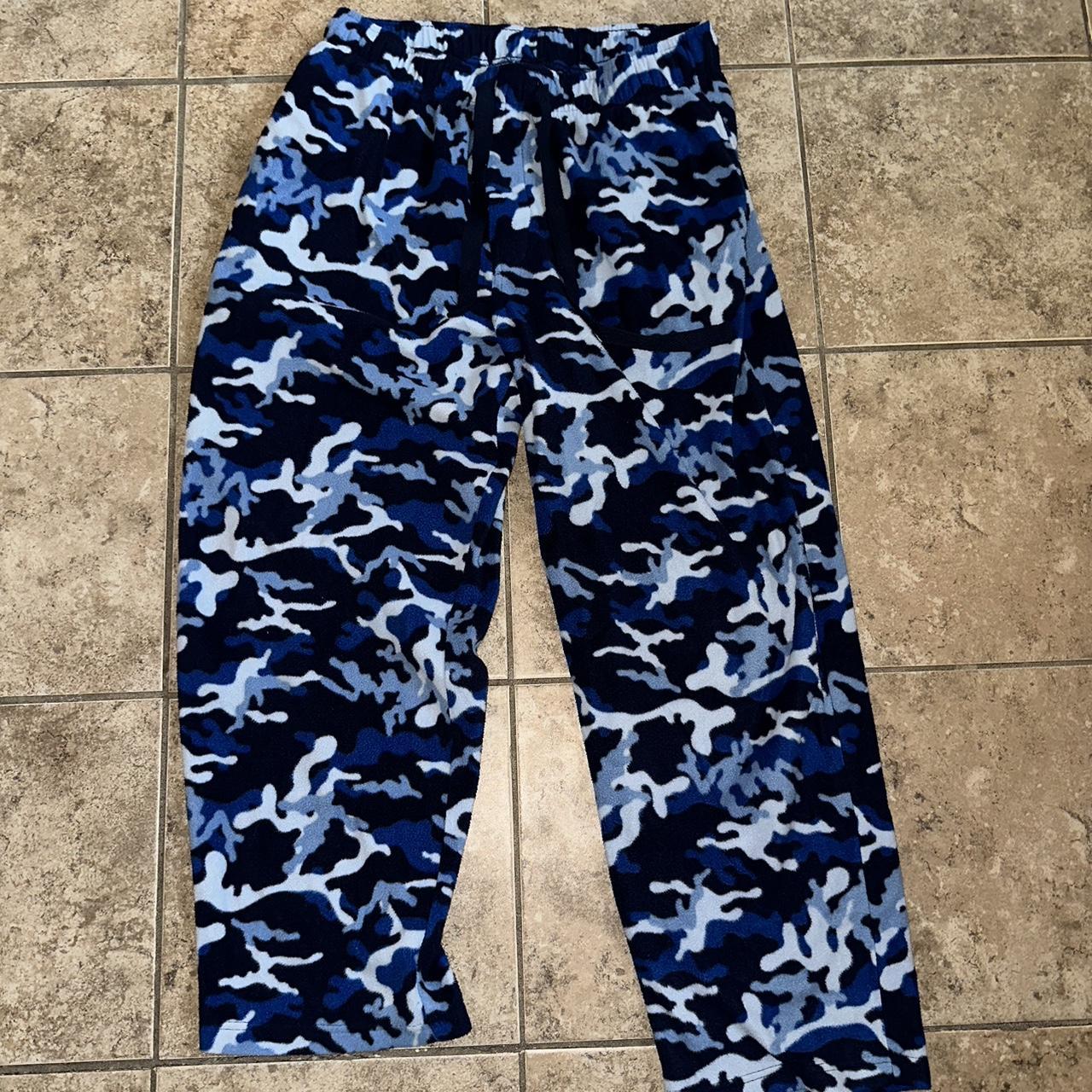 M Blue Camo Pajama Pants - Depop