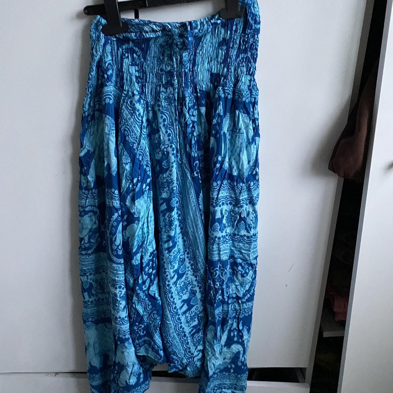 Super cute hippie trousers! Blue elephant patterned... - Depop