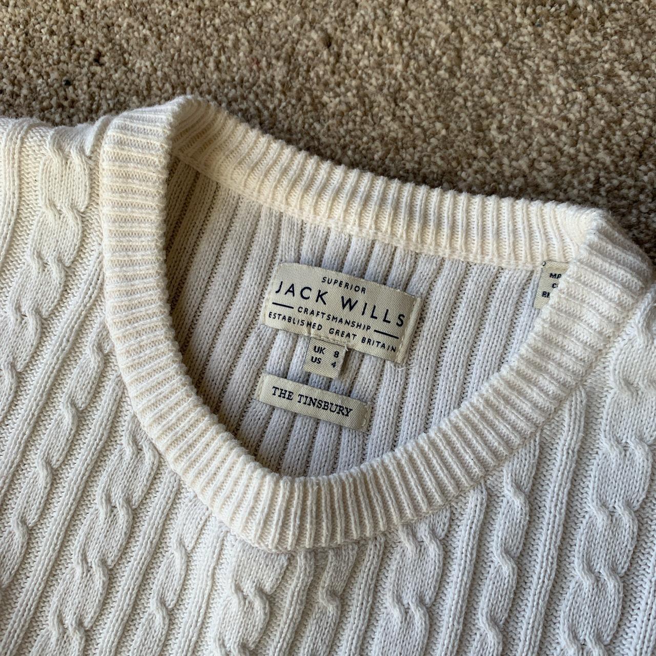 Jack Wills cream tinsbury cable knit jumper Size 8... - Depop