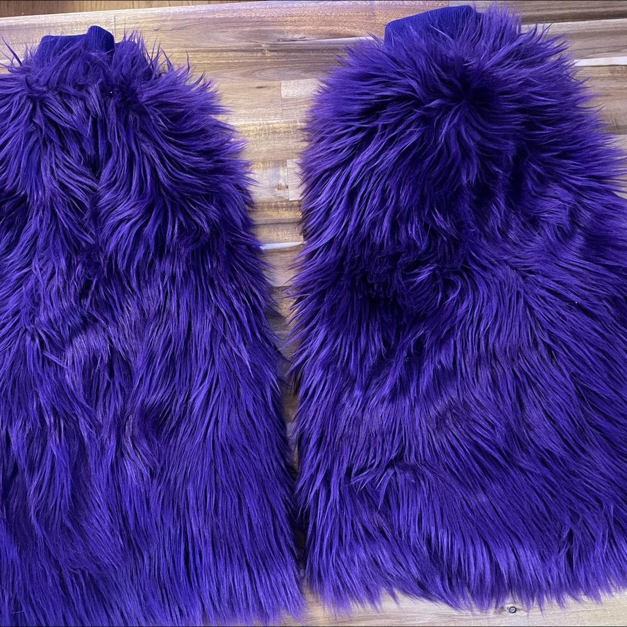 Purple furry leg warmers with secret pocket that is... - Depop