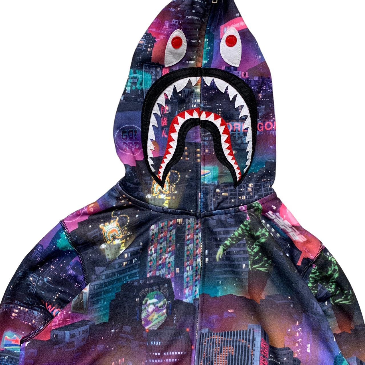 A Bathing Ape Shark Neon Tokyo Full Zip Hoodie 'Purple' 1G30