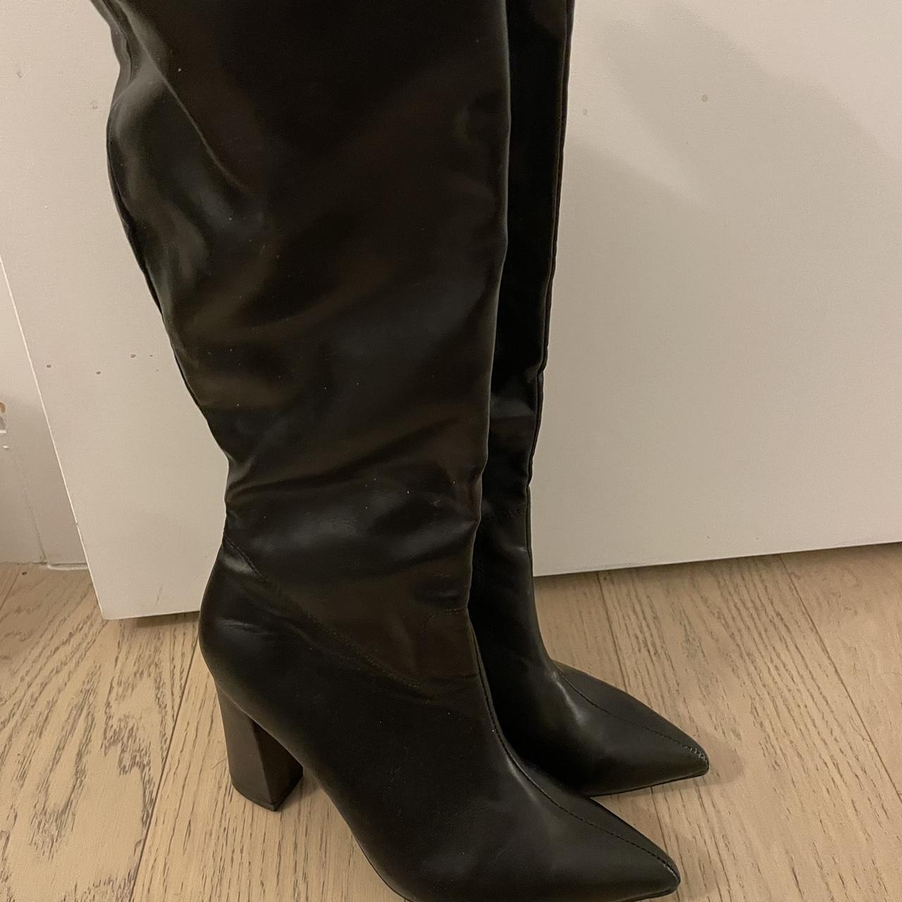 Tall Black heeled Boots - Depop