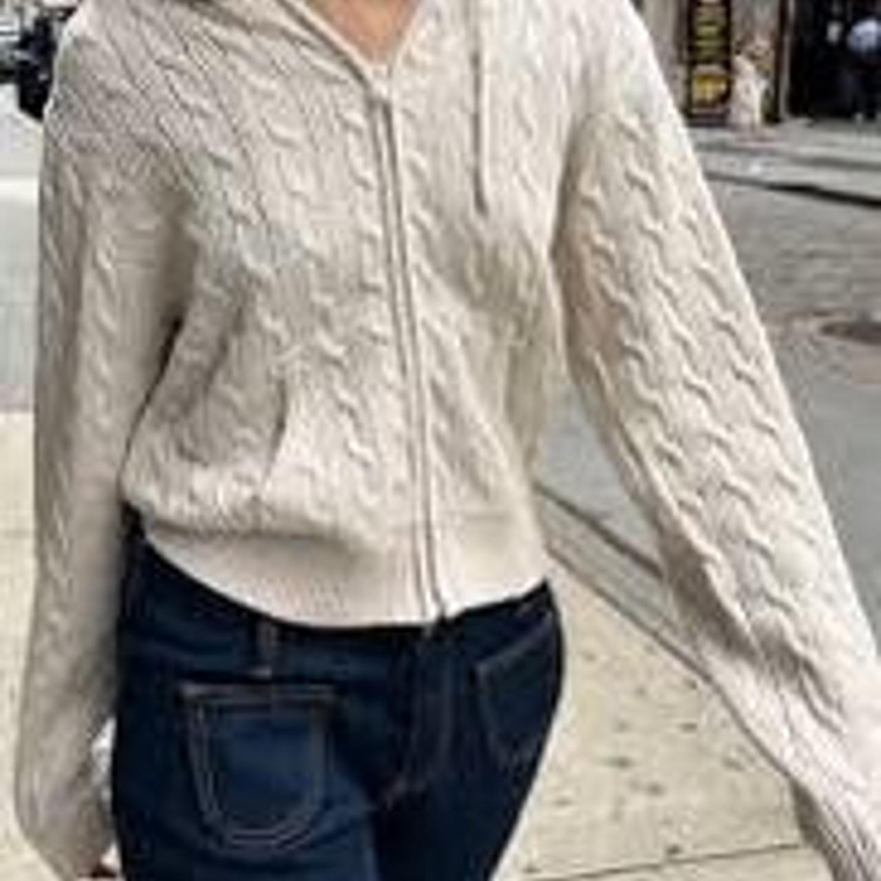 brandy light blue ayla jacket cable knit sweater... Depop