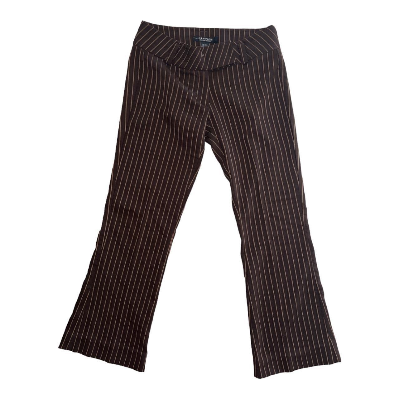 brown pinstripe pants, model off duty look bundles... Depop