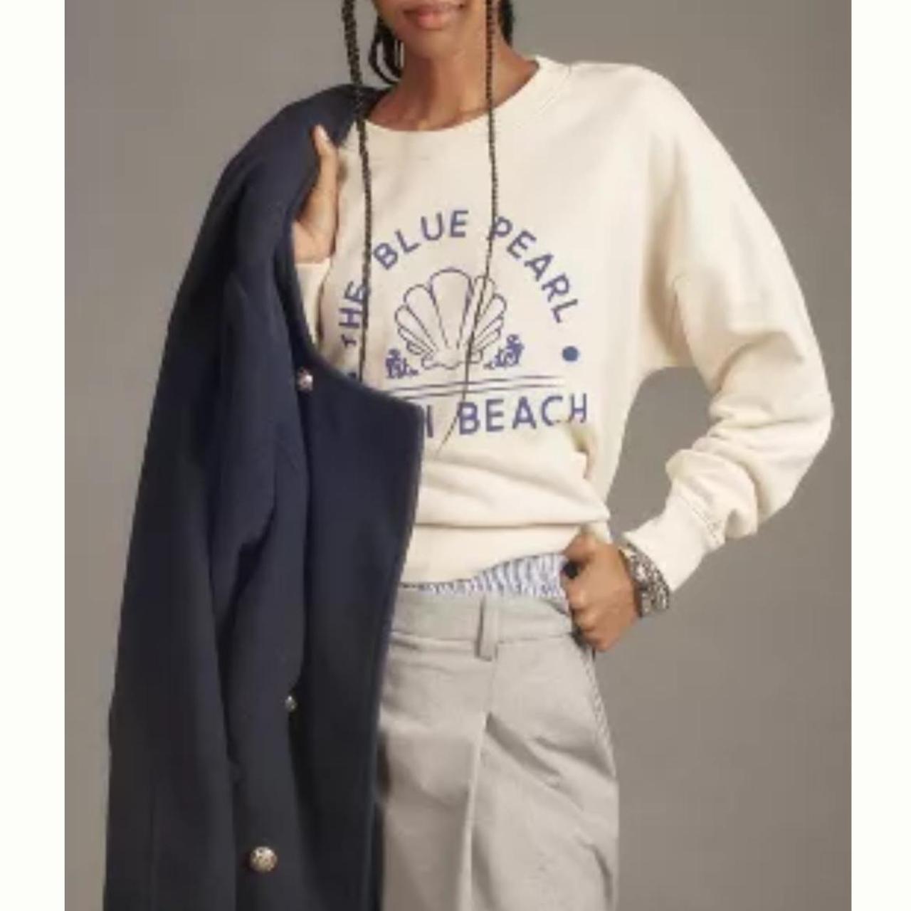 XL anthropologie cream and blue seashell crew Depop