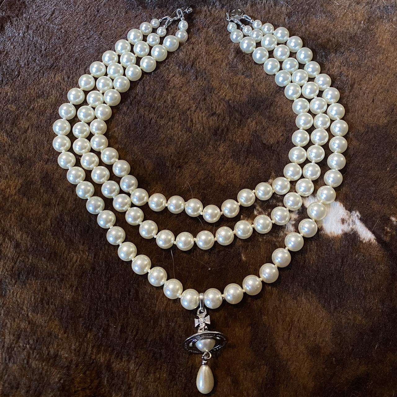 Three Row Pearl Drop Choker Vivienne Westwood Pearl Necklace Strand Pearl  Drop Three Row Pearl Choker Triple Pearl Choker