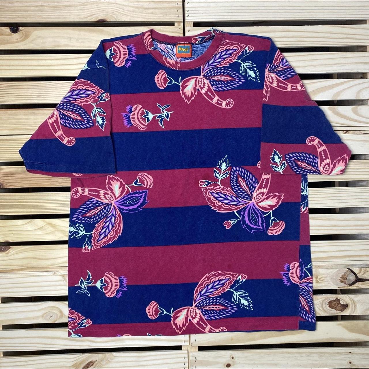 Vintage Floral Multi-Color Short Sleeve Graphic... - Depop