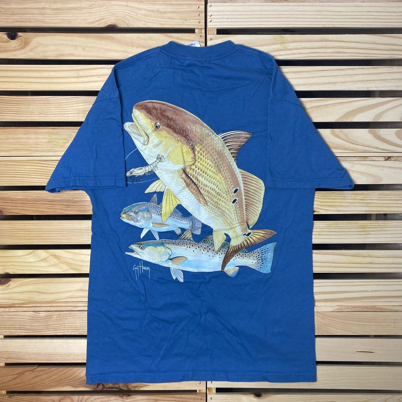 Guy Harvey Blue Short Sleeve Fishing Shirt Size - Depop