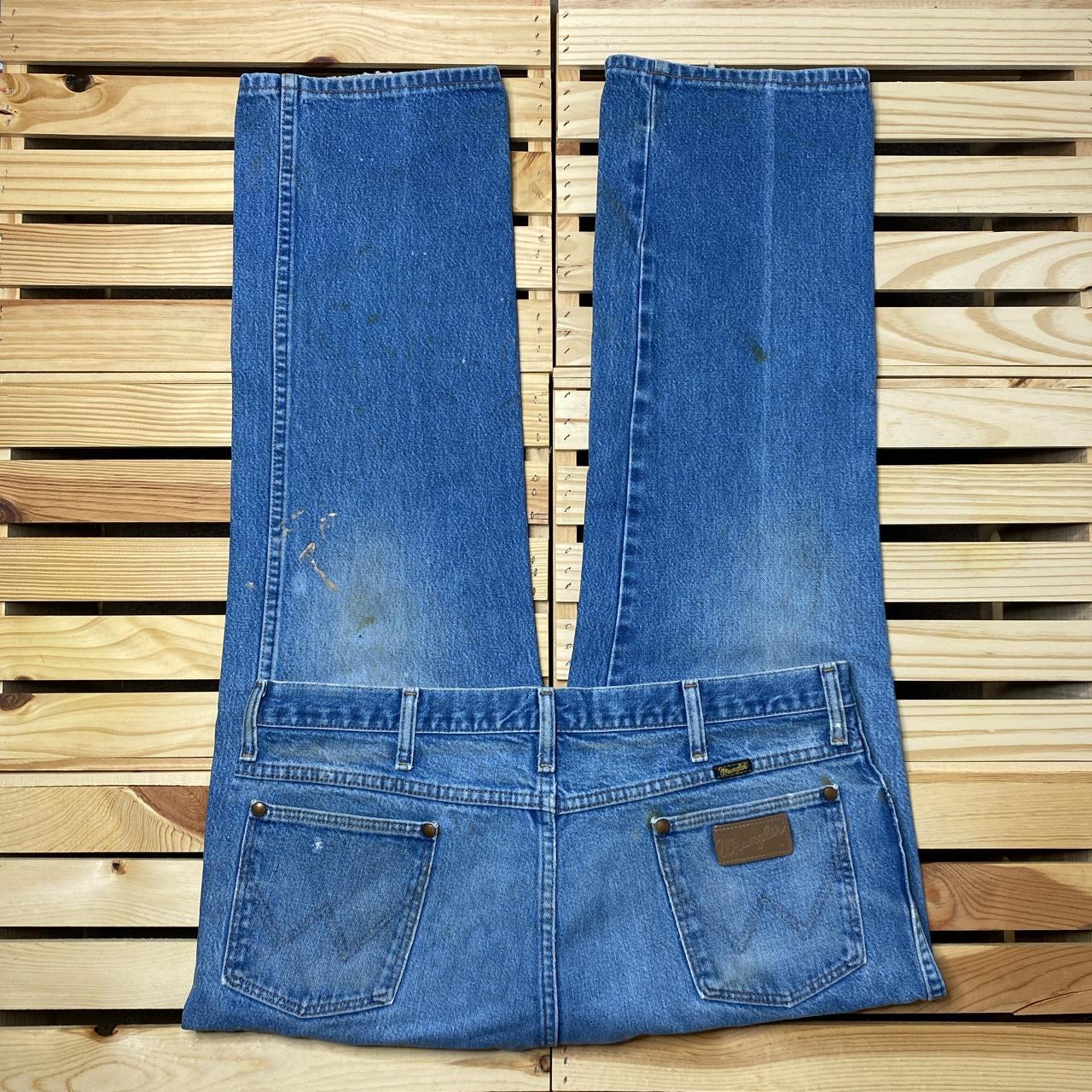 Wrangler Men's Blue and Tan Jeans | Depop