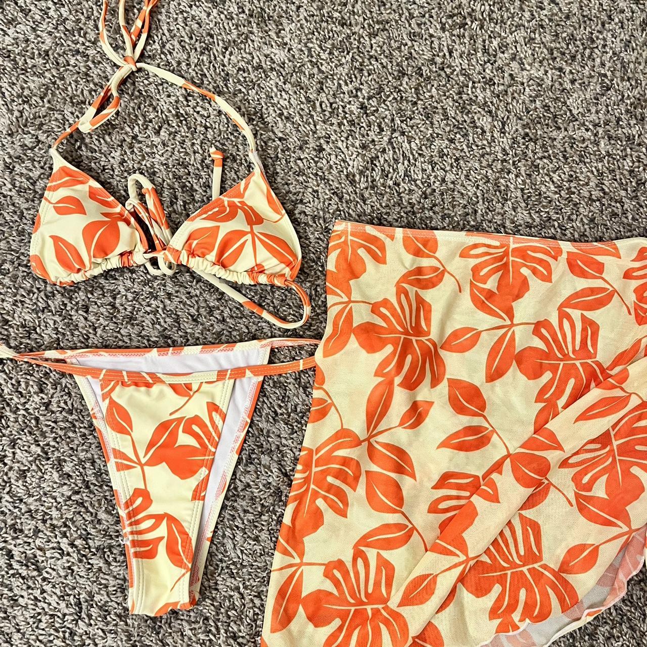 Orange And Yellow Bikini Set With Cover Up Skirt Depop 