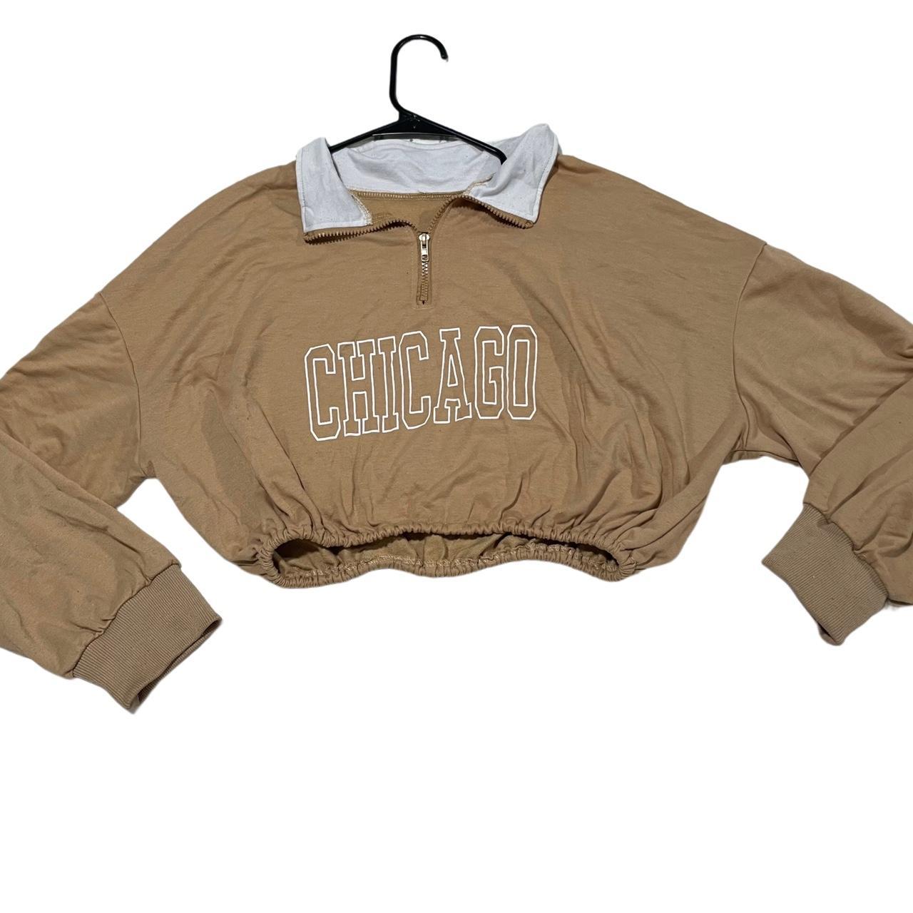 CHICAGO tan and brown cropped quarter zip sweater....