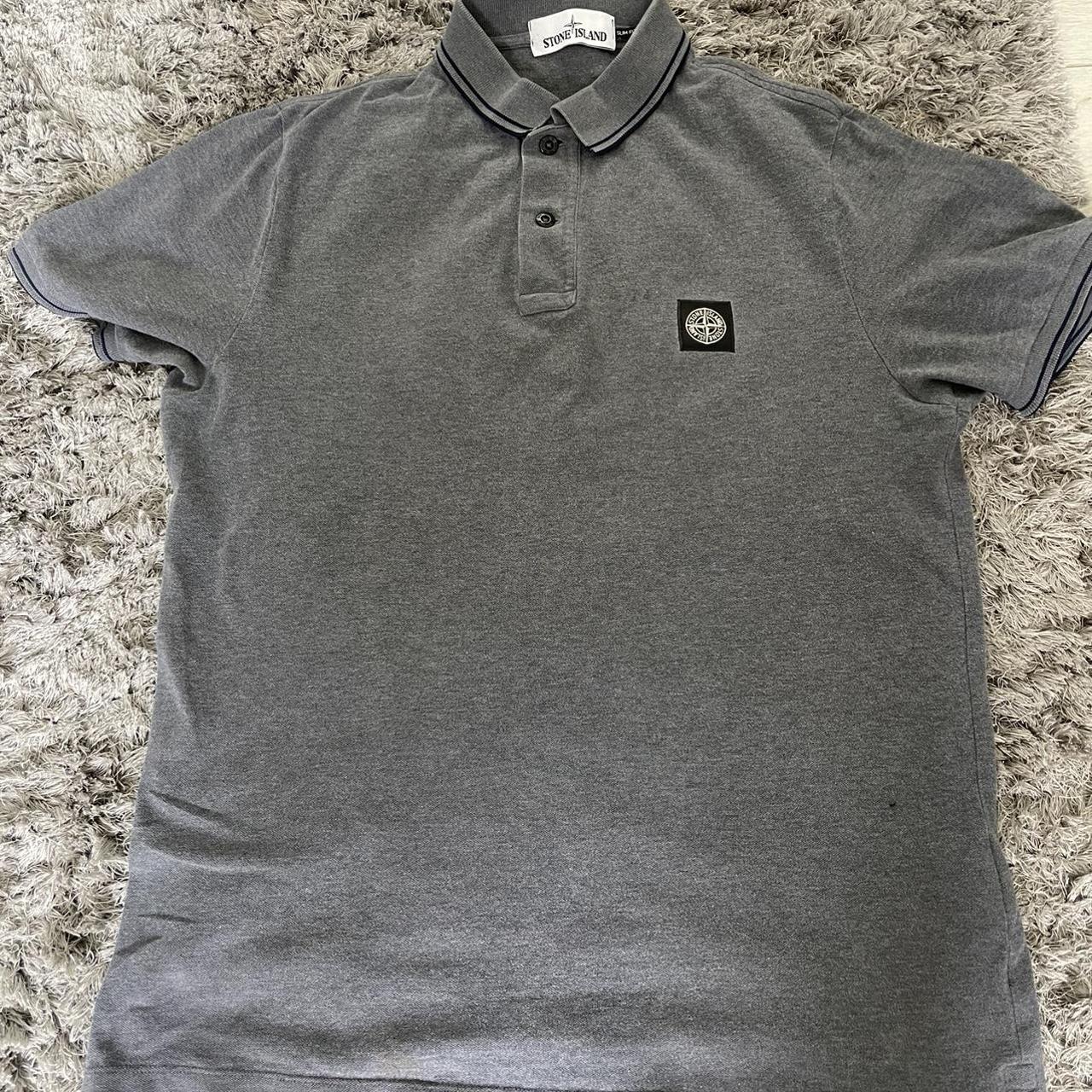 Grey stone island polo shirt. Size Depop