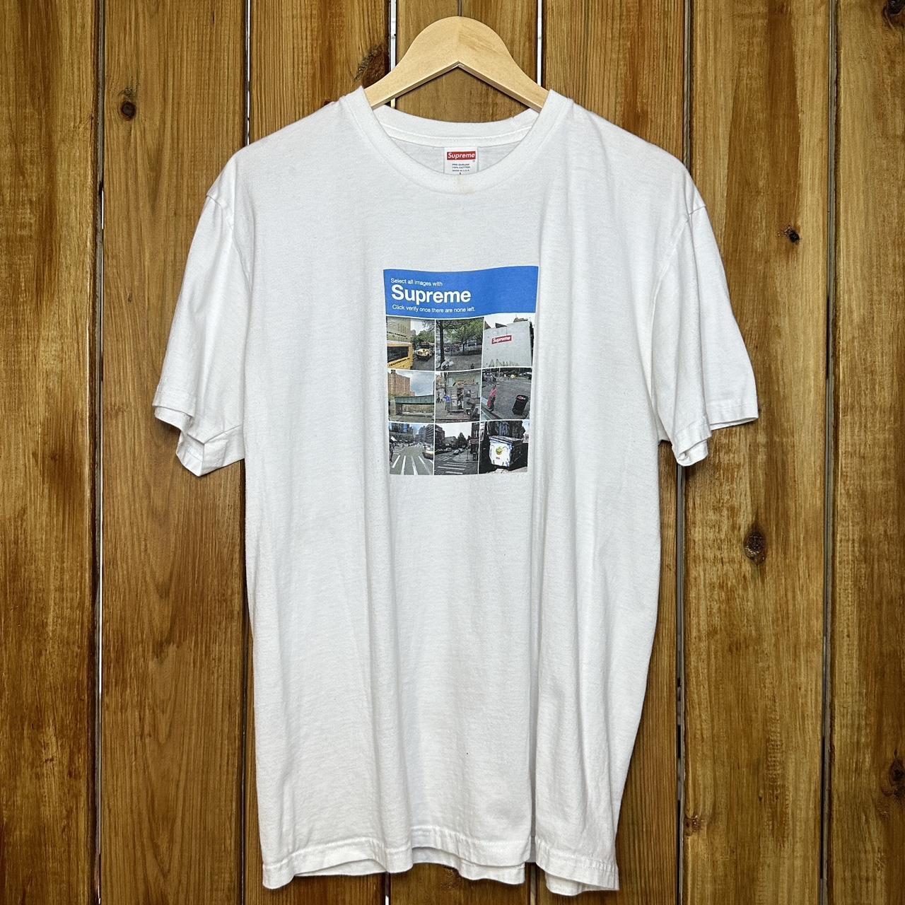 Supreme Men's White and Blue T-shirt | Depop