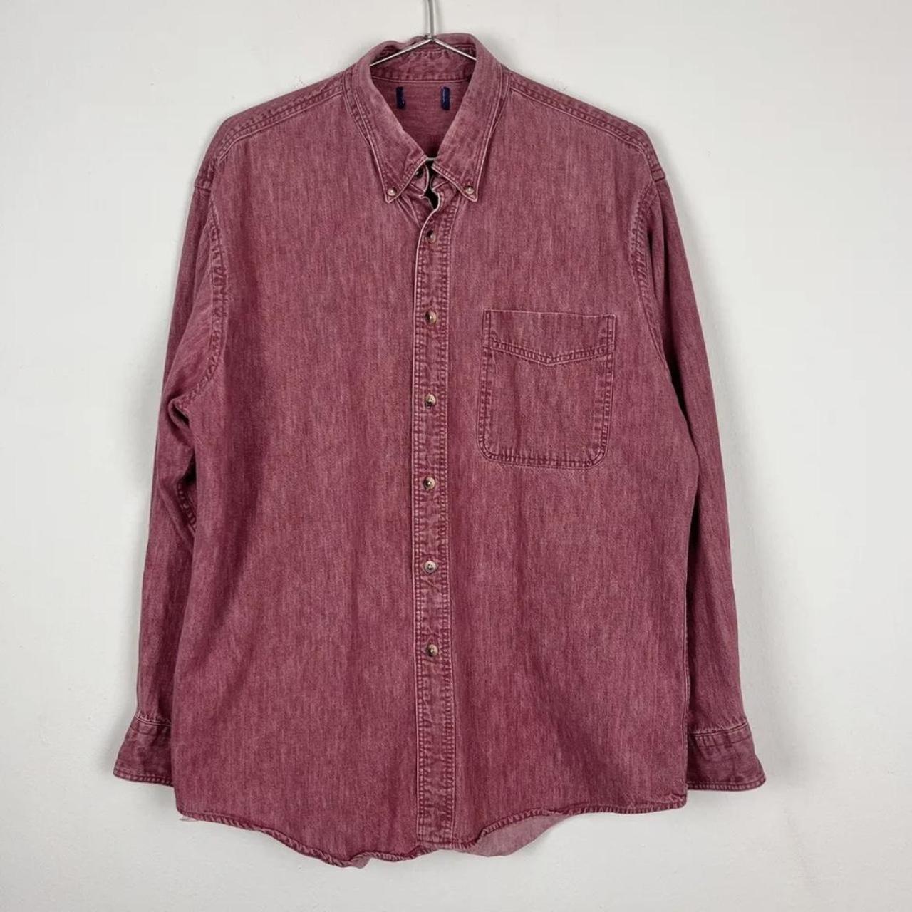 Vintage Lands End Denim Shirt Red Chambray Long... - Depop