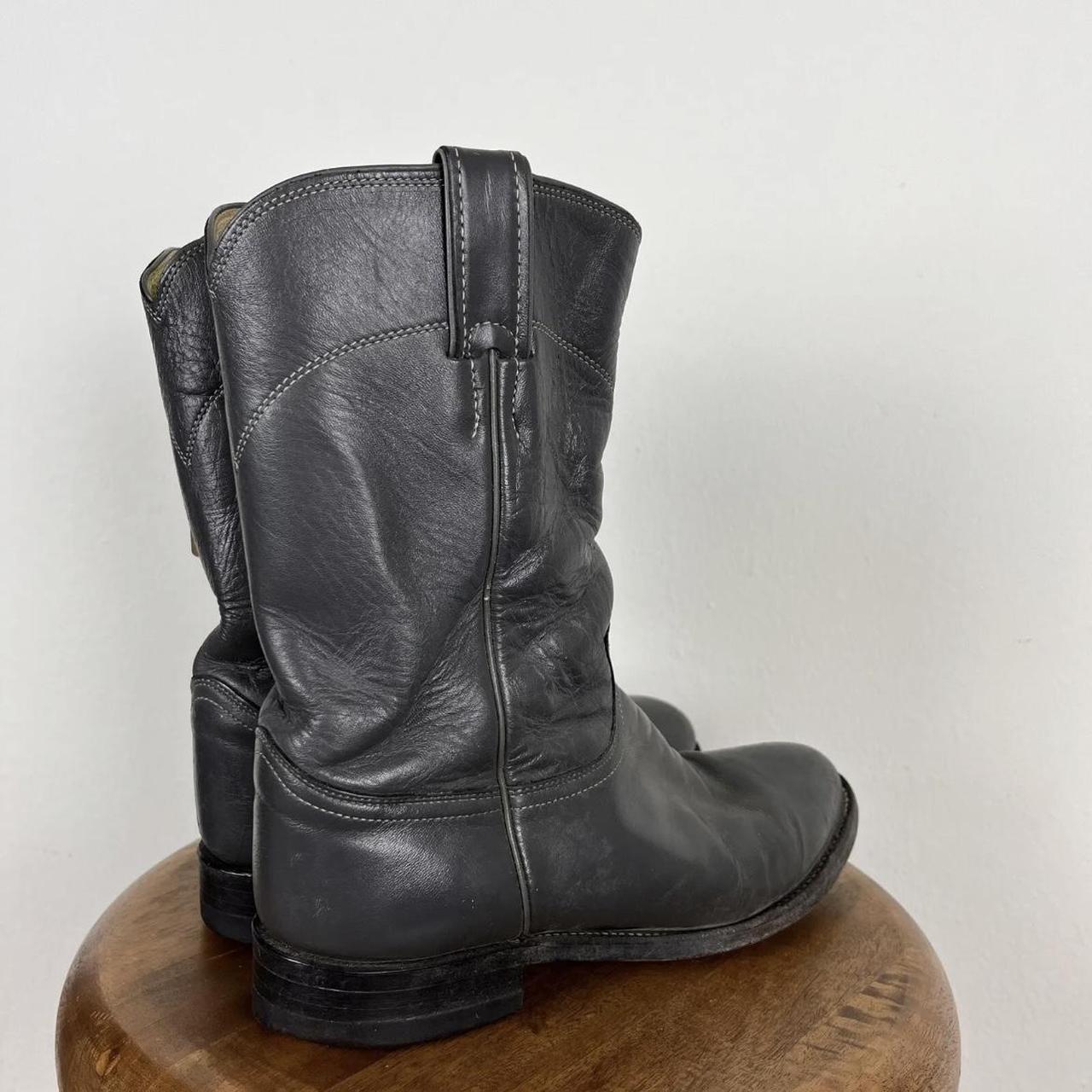 Vintage Justin Boots Gray Leather Round Toe Roper... - Depop