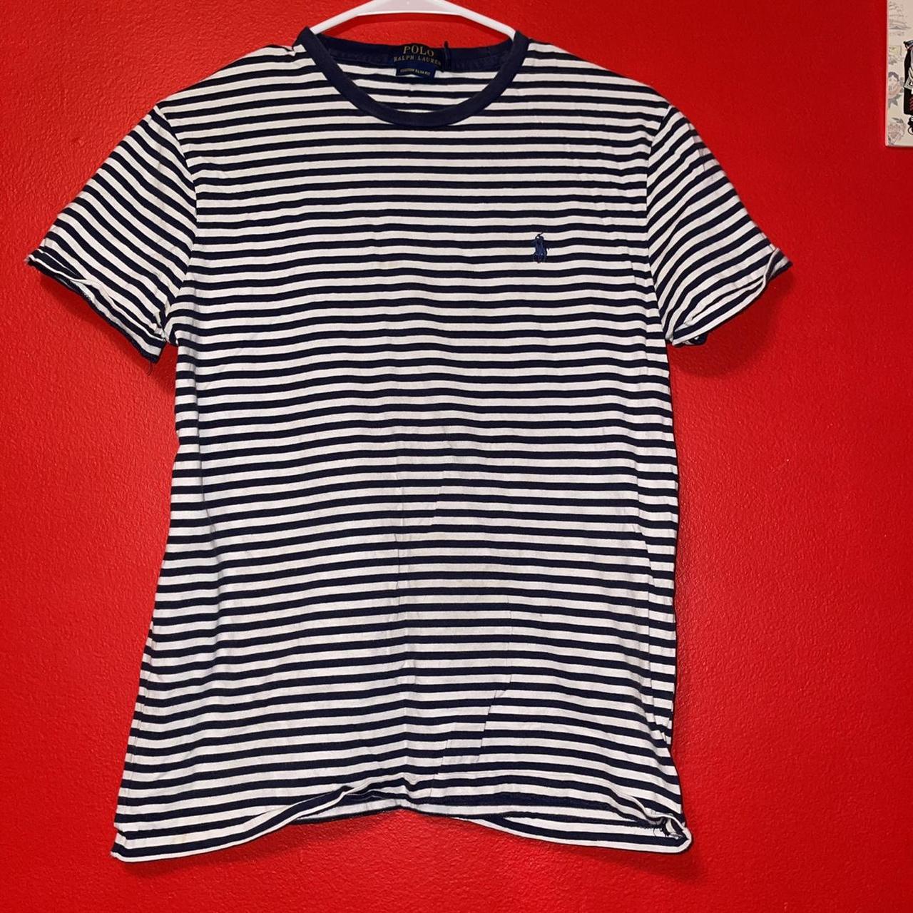 polo Ralph Lauren shirt -graphic stripes tee - navy... - Depop