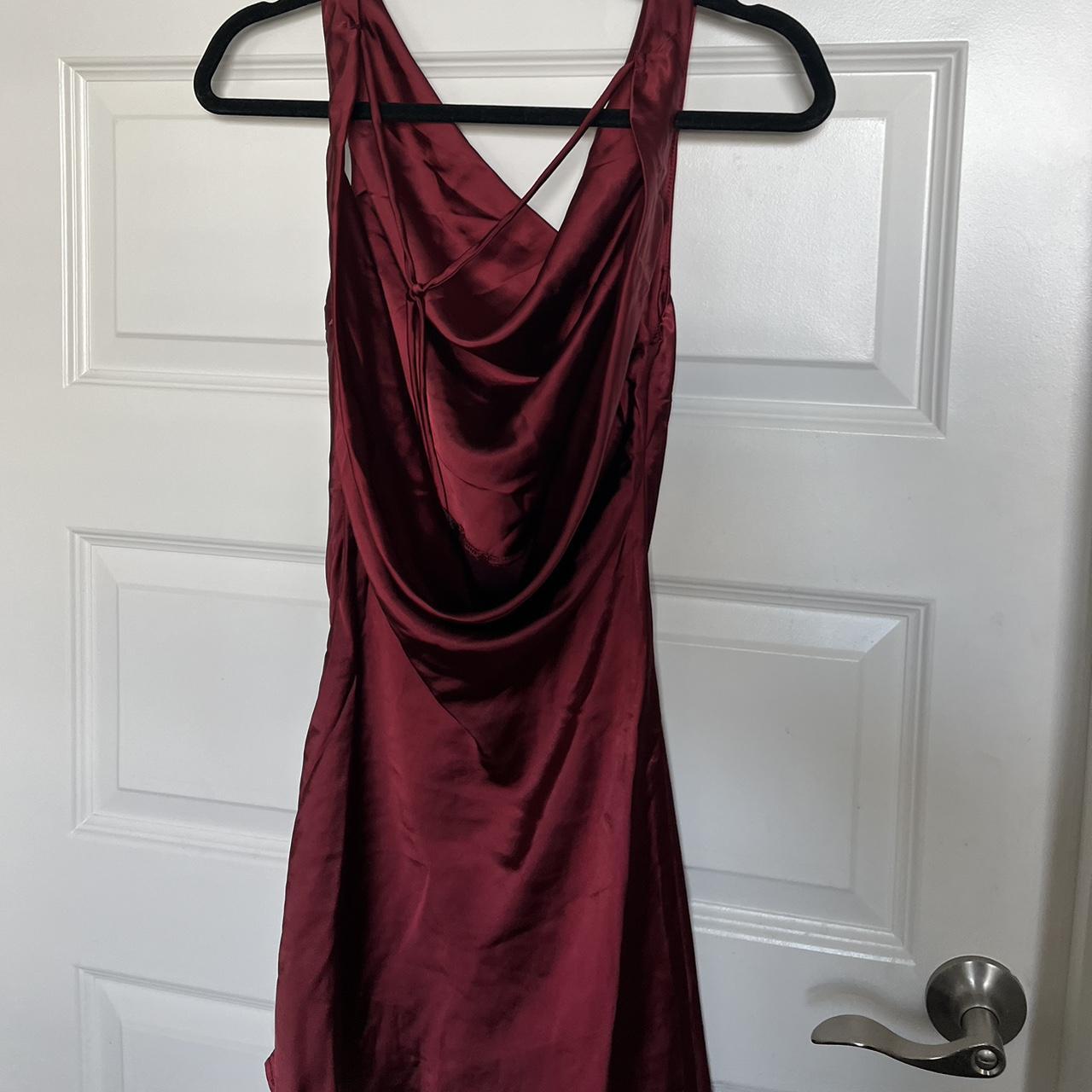Princess Polly dark red satin mini dress with open back - Depop