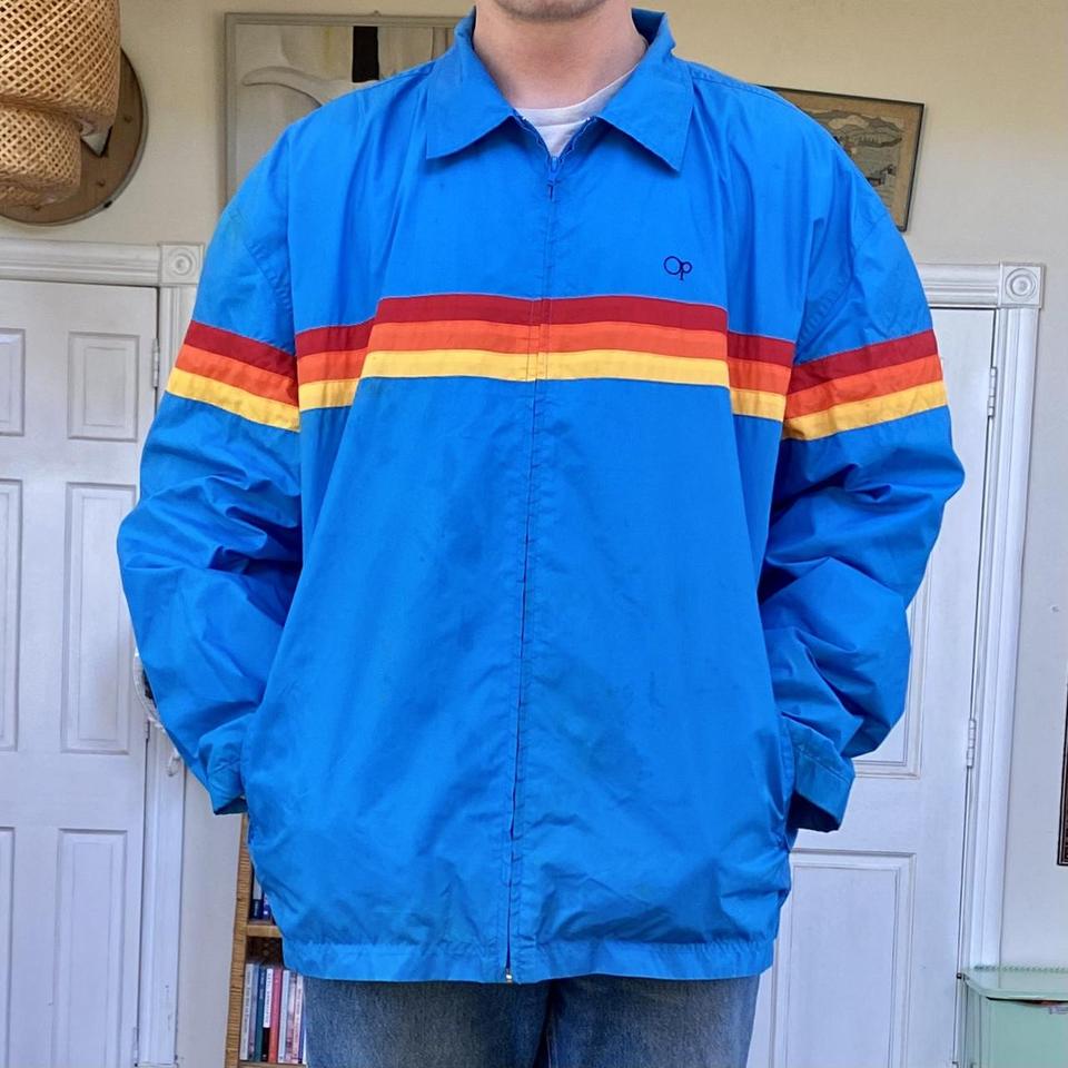 Vintage 80s Ocean Pacific Windbreaker Jacket Mens L OP Stripes Blue