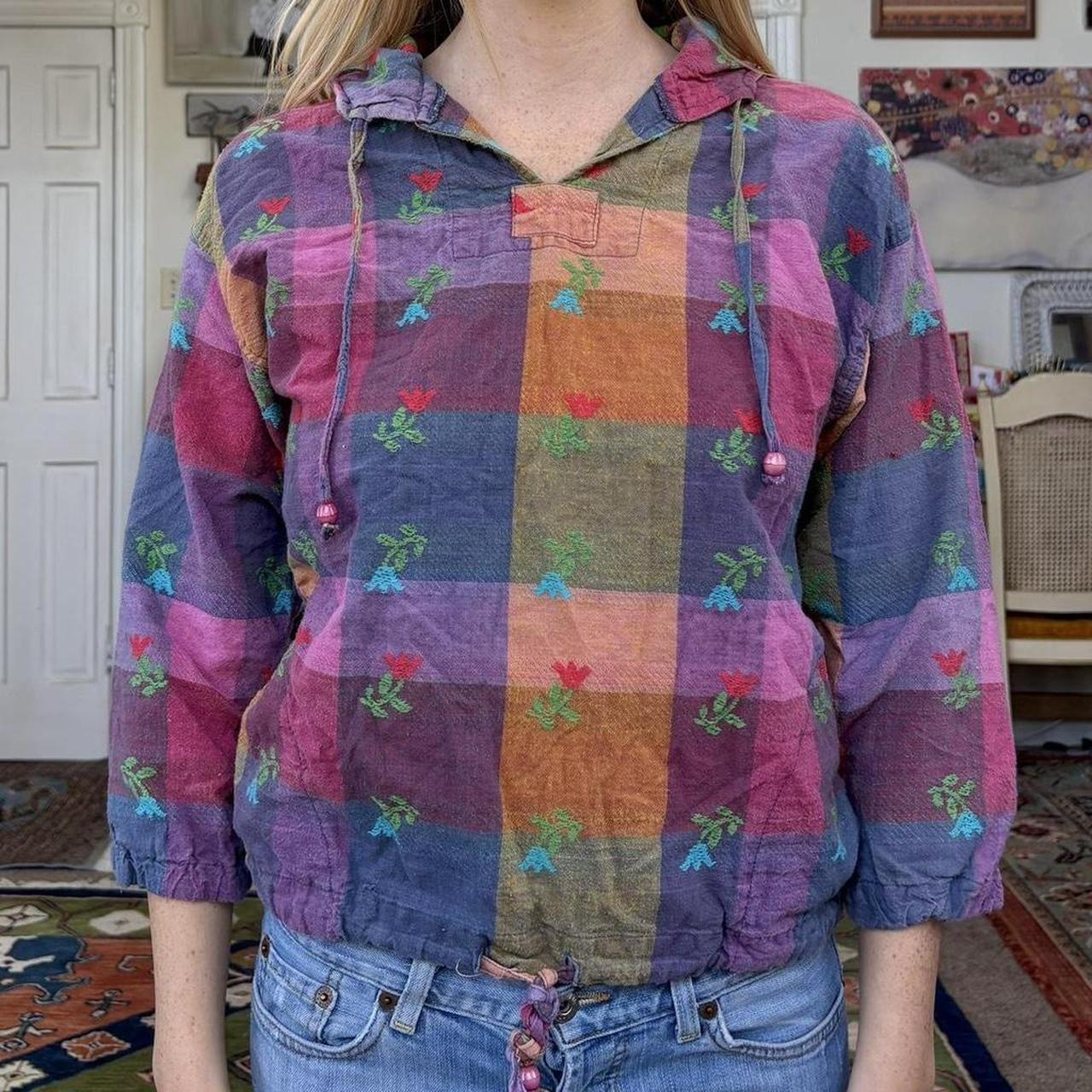 Women's Blouse - Multi - L – Patchwork checkered … - image 1