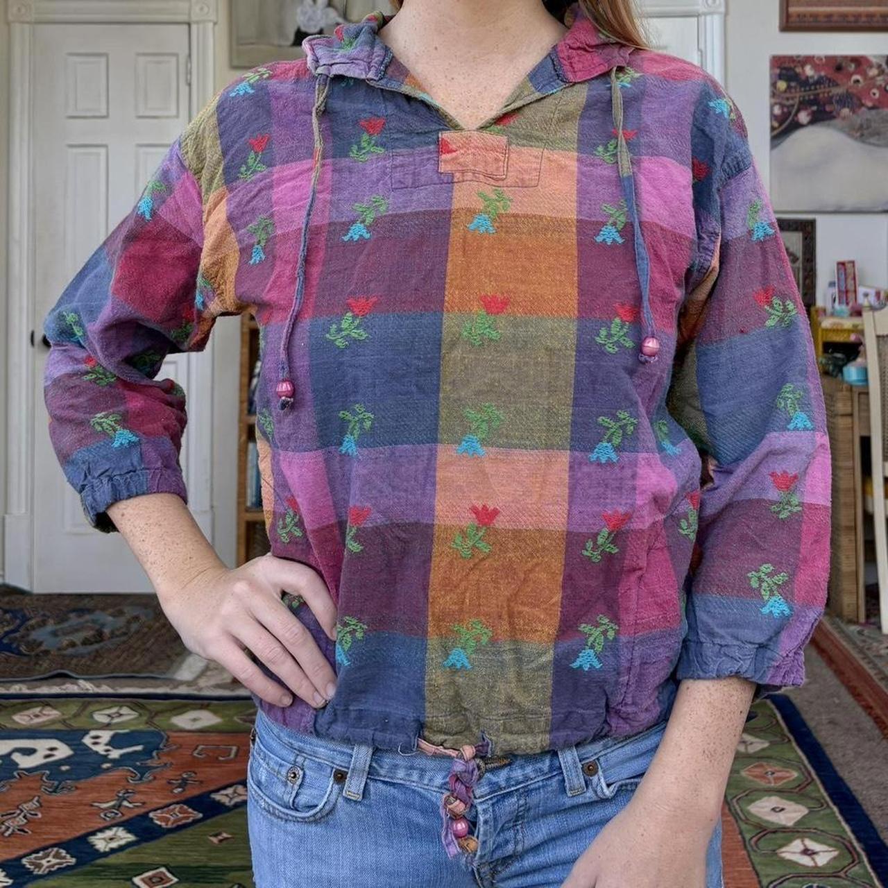 Women's Blouse - Multi - L – Patchwork checkered … - image 2