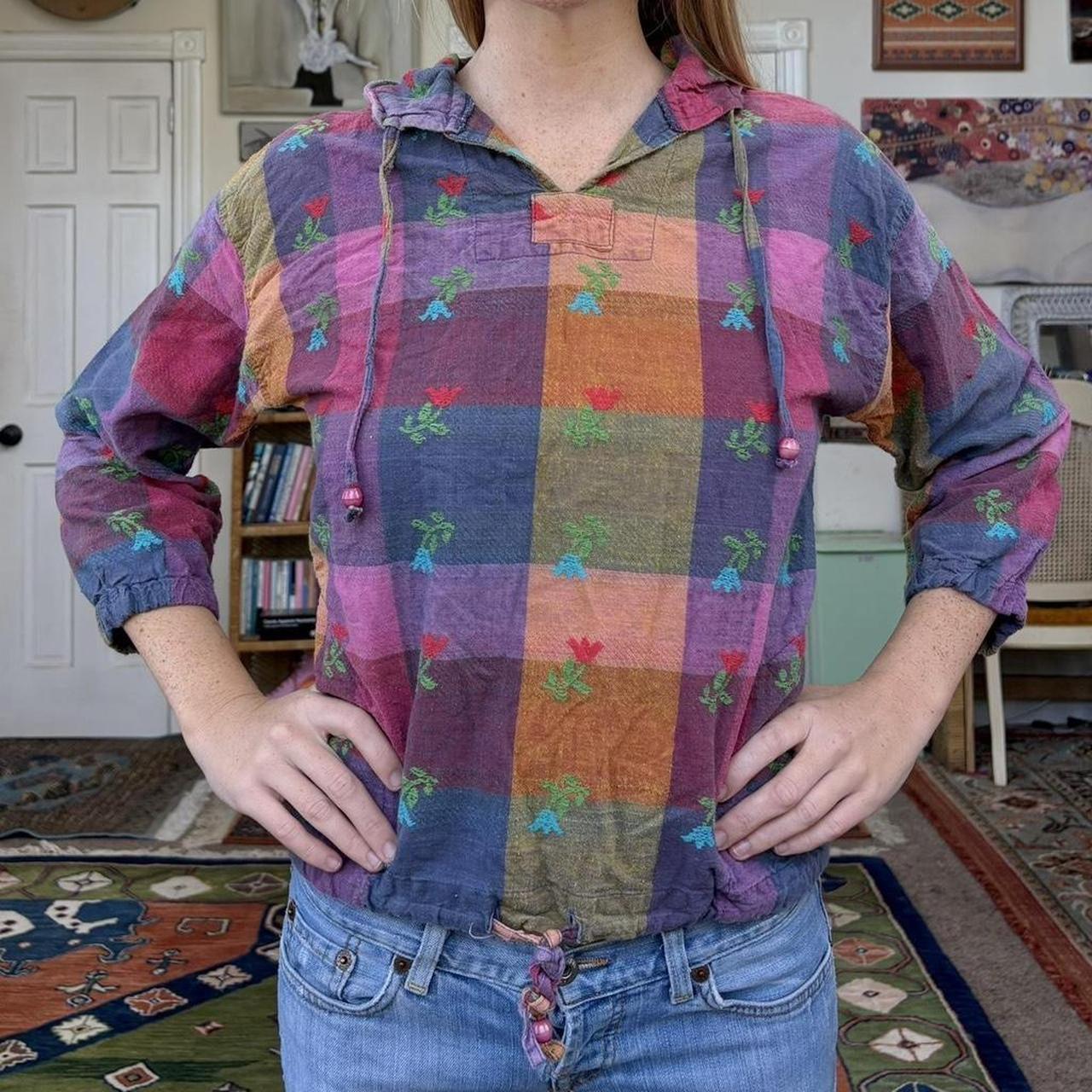 Women's Blouse - Multi - L – Patchwork checkered … - image 3