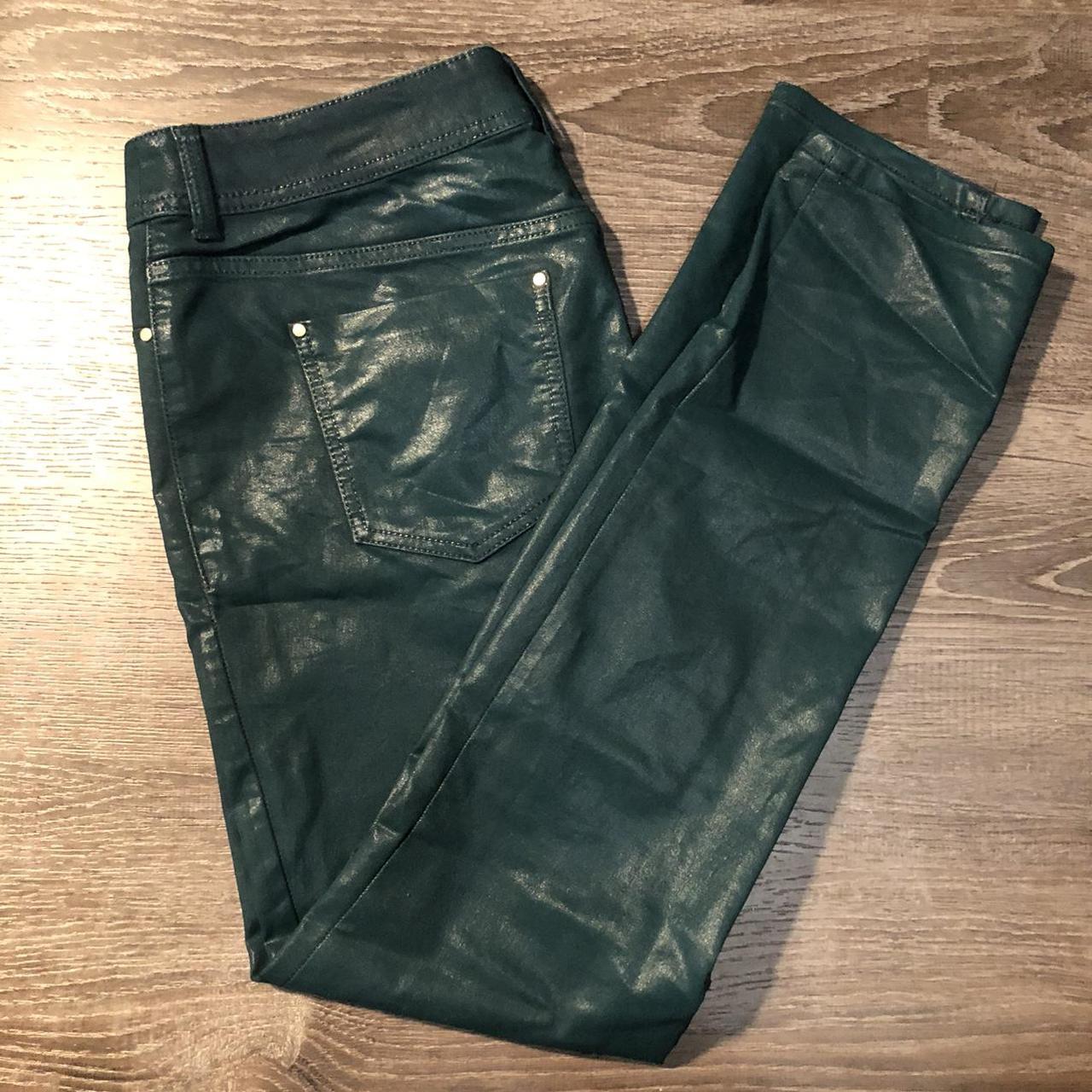 deep green pleather pants - Depop