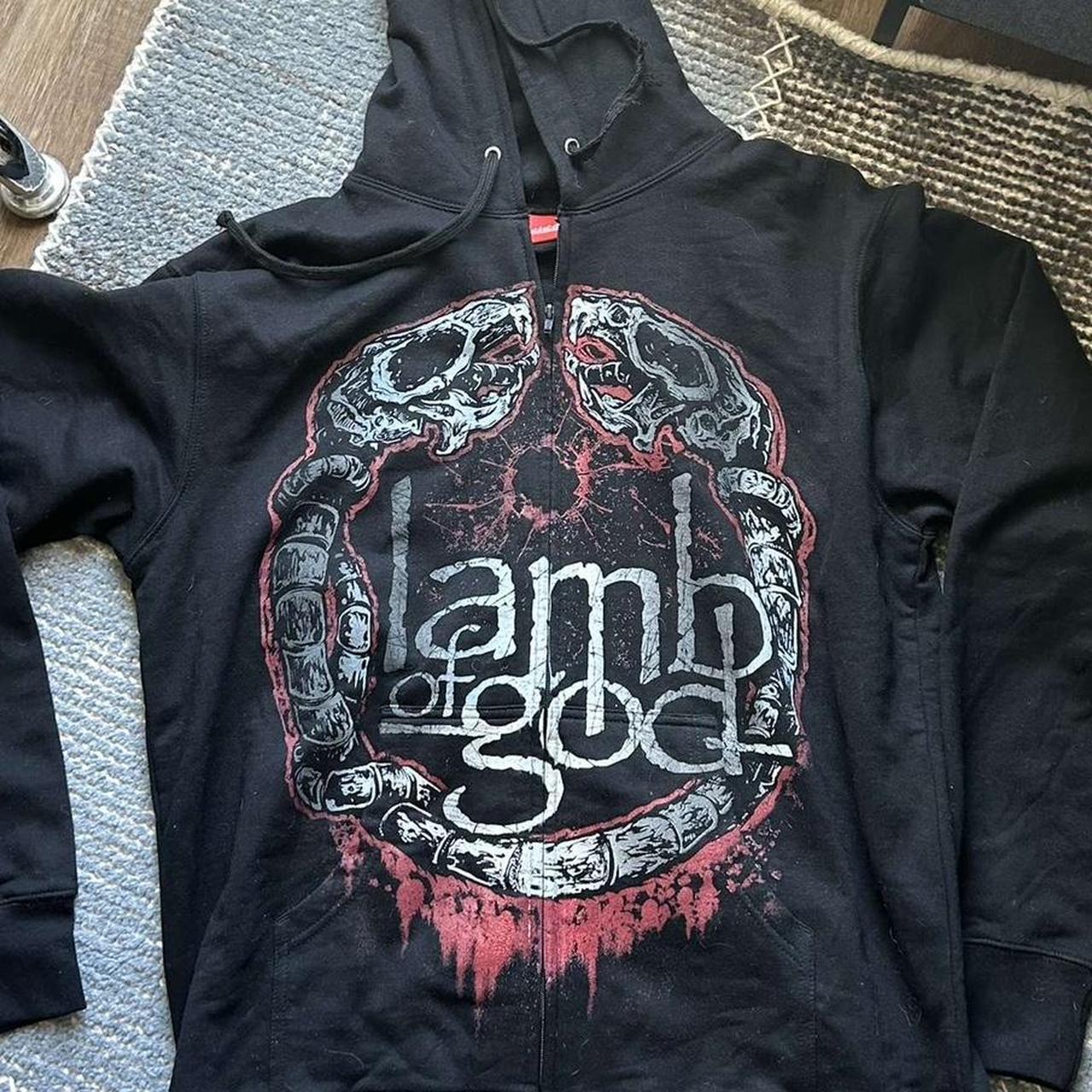 …hold… lamb of god zip down hoodie hood string is... Depop