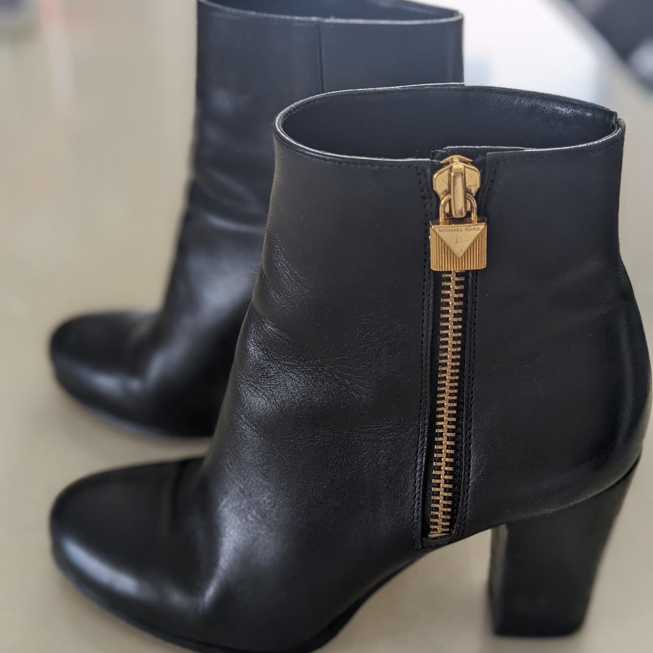 Michael kors black cheap booties with gold zipper