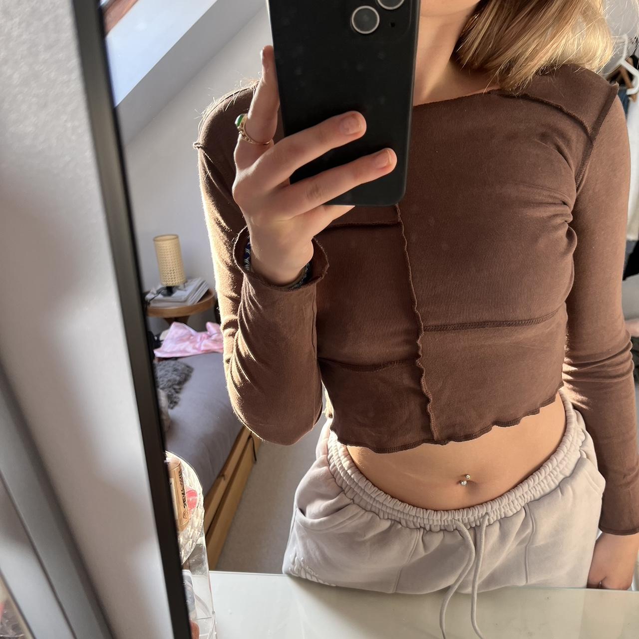 BROWN INSIDE OUT STYLE SUBDUED BROWN TOP - size - Depop