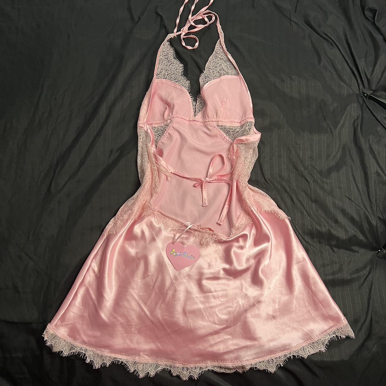 DOLLS KILL Sugar Thrills Backless Slip Dress Pink... - Depop