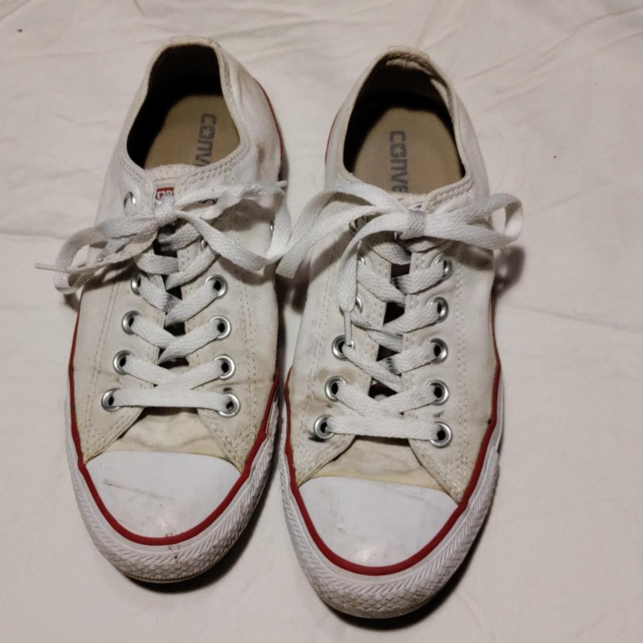 White converse with staining throughout in women's... - Depop