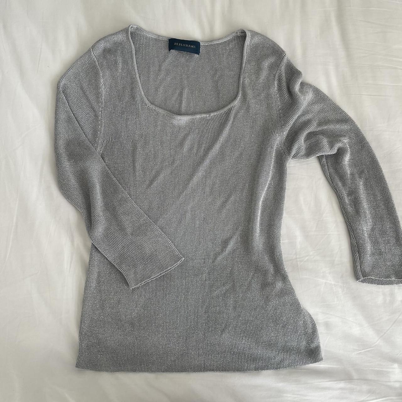 Y2K silver knit top Super cute knit top… silky... - Depop