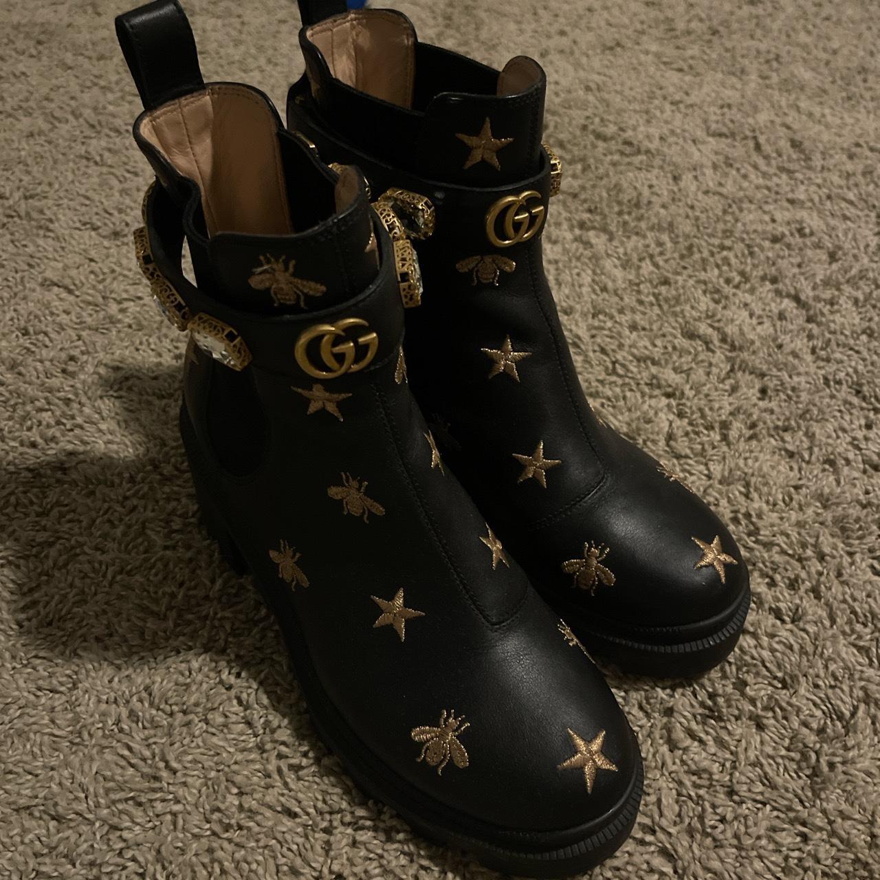 Gucci embroidered leather discount ankle boot with belt