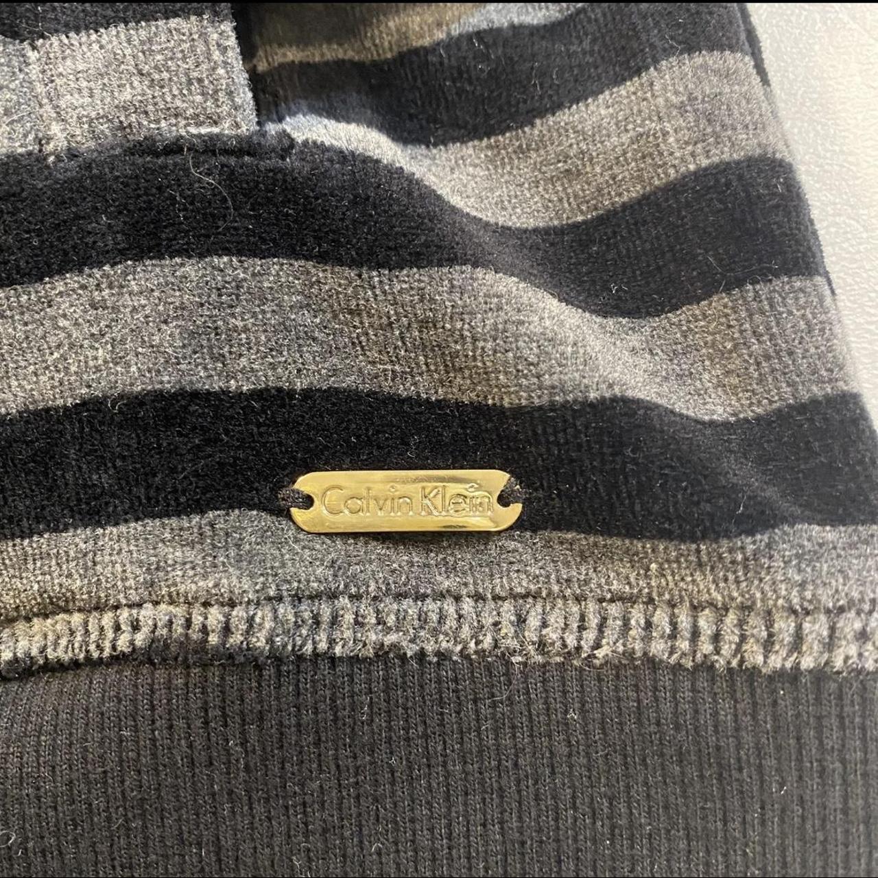 emo black and gray striped velour zip up jacket -... - Depop