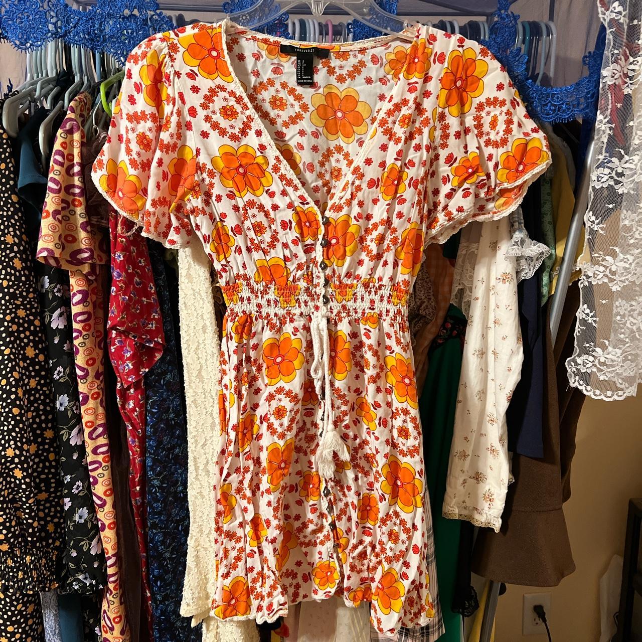 Forever 21 Women's Orange and Yellow Dress Depop