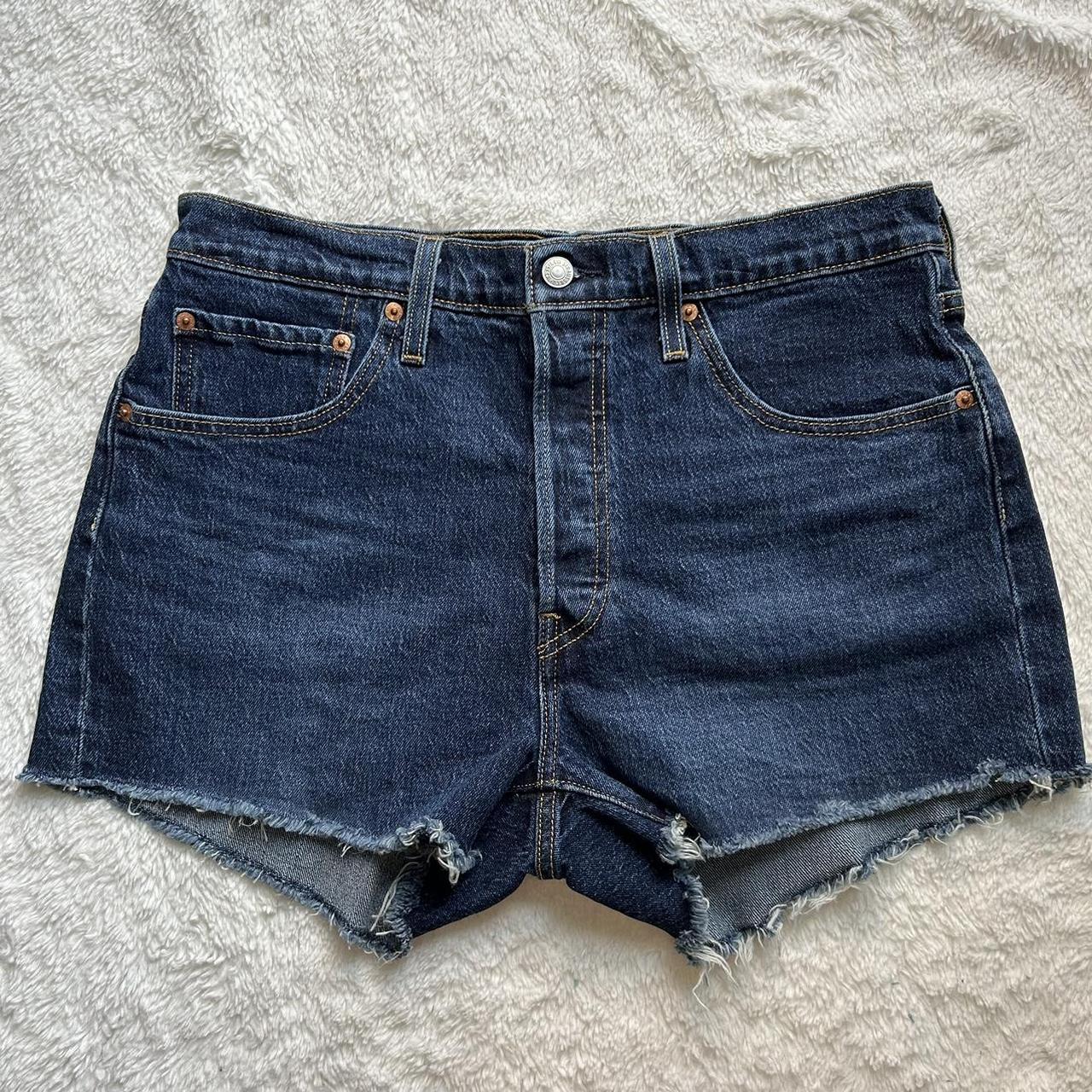 501 levi shorts dark denim raw hemmed Size:... - Depop