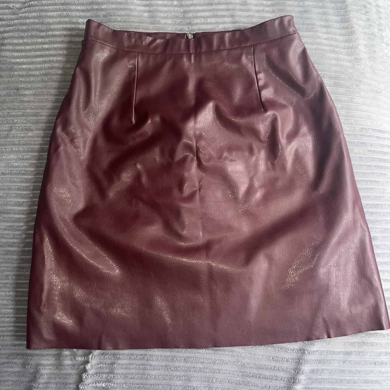 Burgundy leather mini skirt River Island size 6