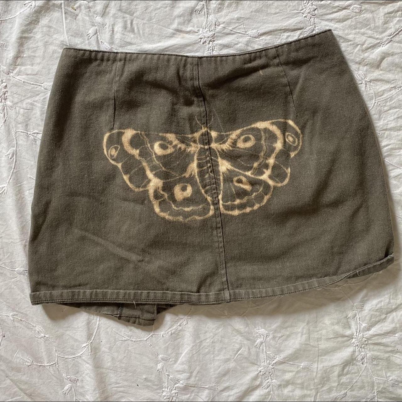 Hand bleach painted, Khaki asymmetrical button up... Depop