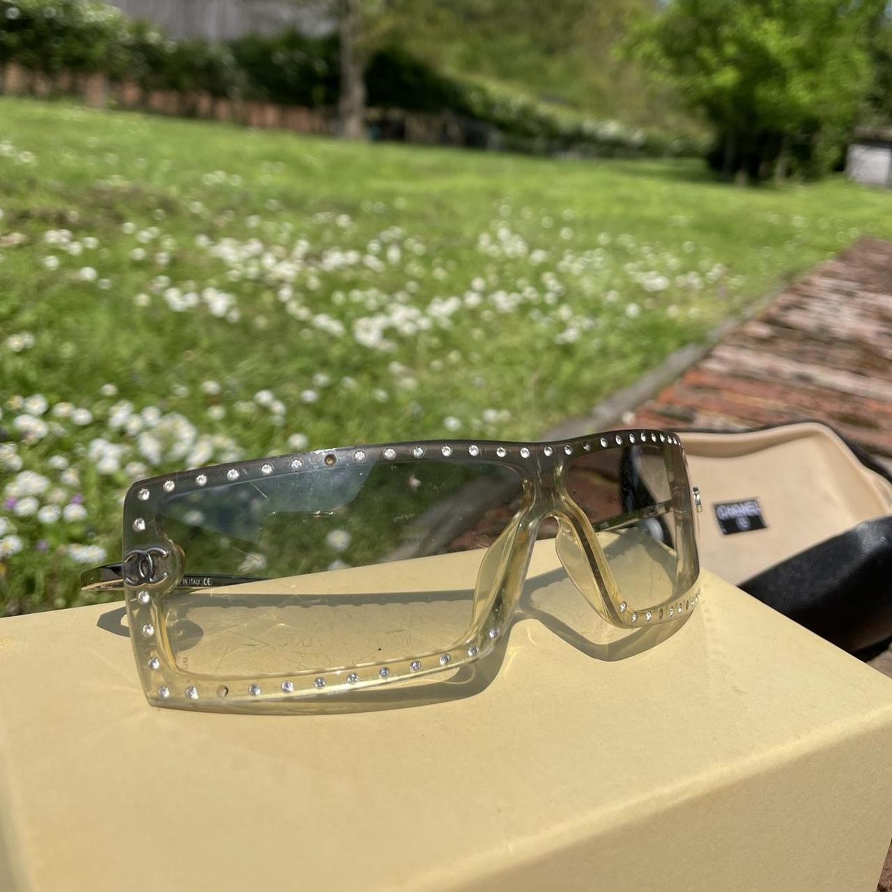 Chanel Women's Silver and Cream Sunglasses Depop