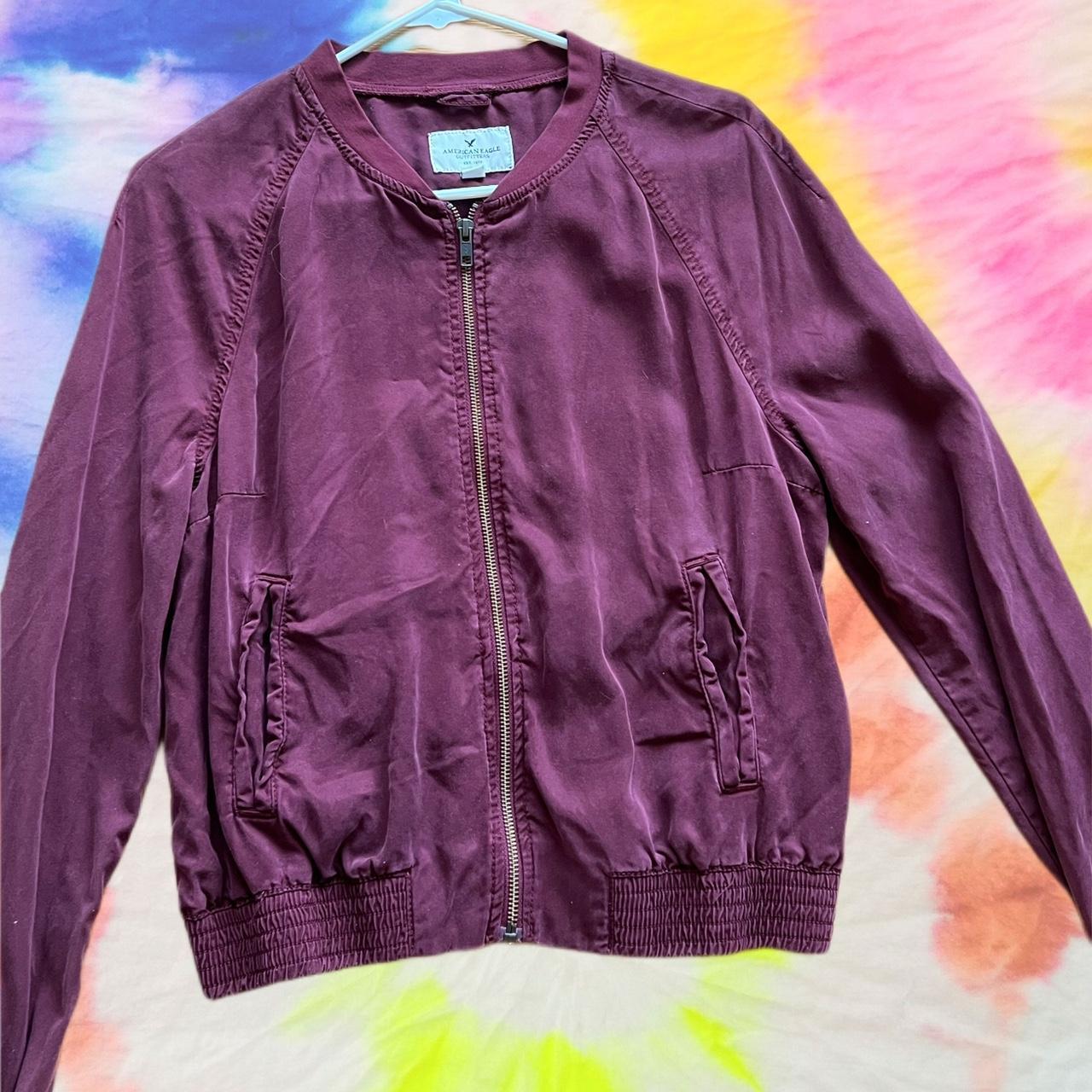 Maroon Bomber Jacket American Eagle. Depop