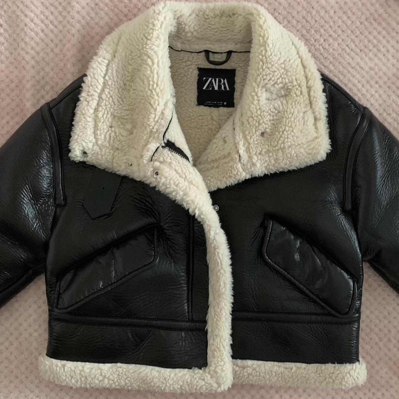 Zara Chocolate Brown Double Faced Aviator Jacket Fur Depop