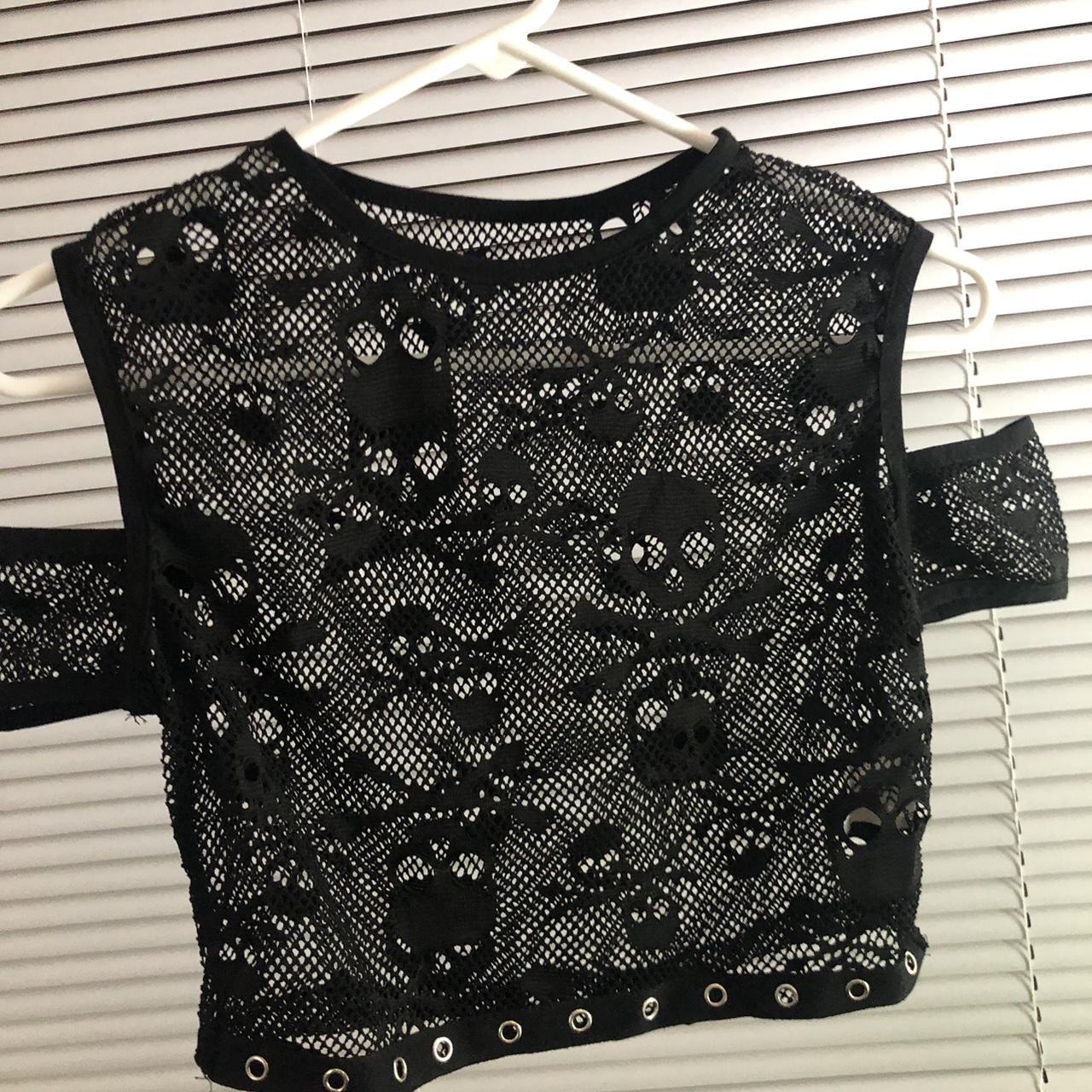 Skull mesh crop top (tagged Tripp nyc for exposure)... - Depop