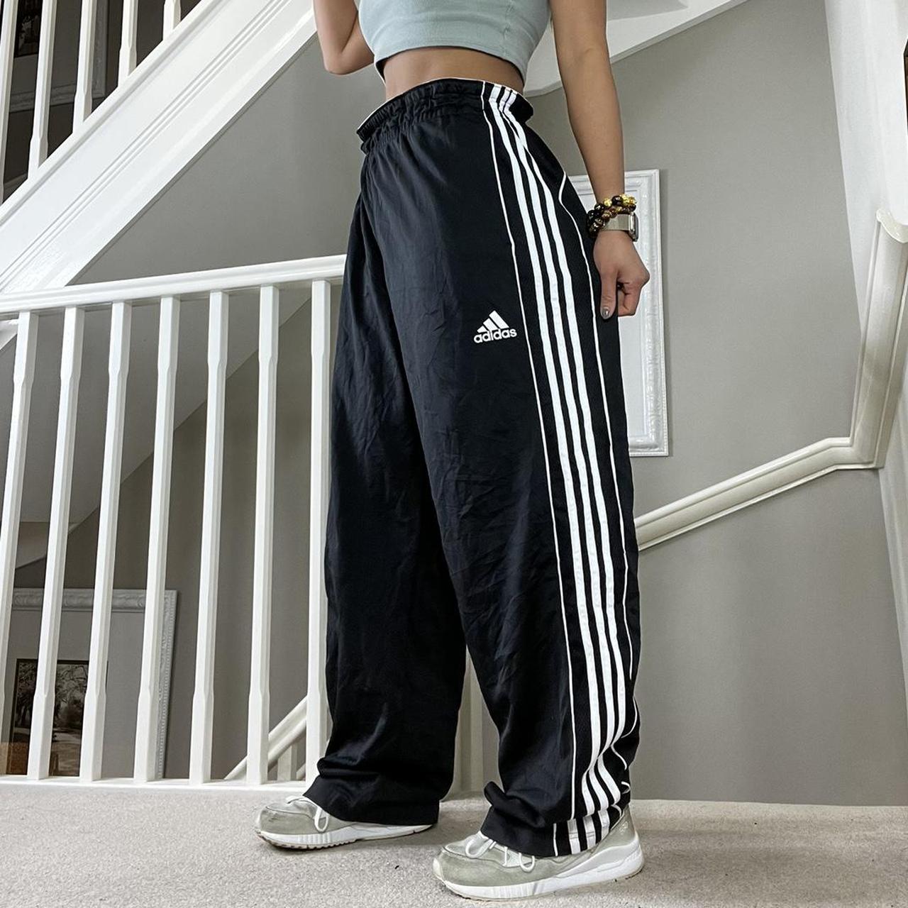 Adidas Women's Black and White Trousers | Depop