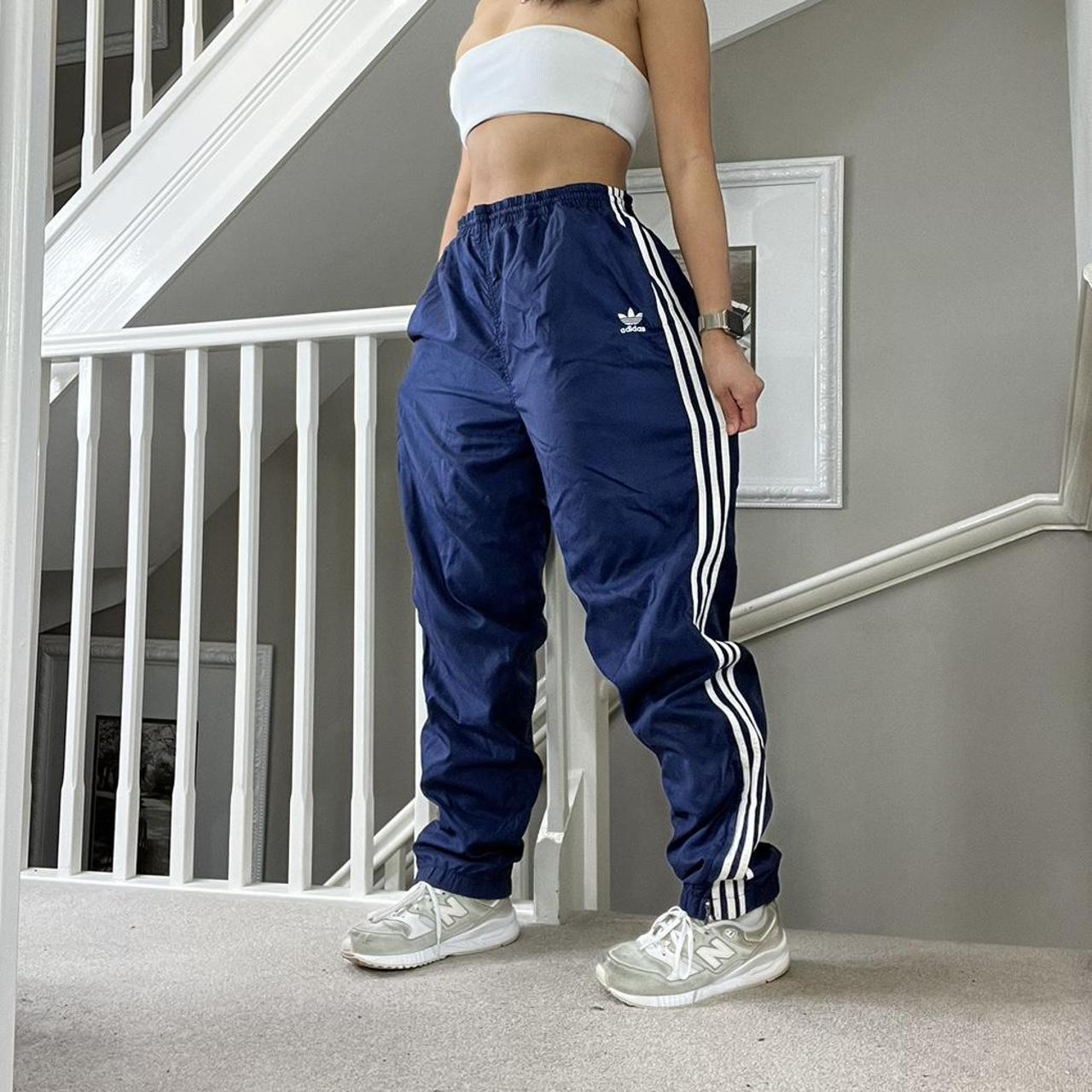 Adidas Originals Women's Navy and White Trousers | Depop