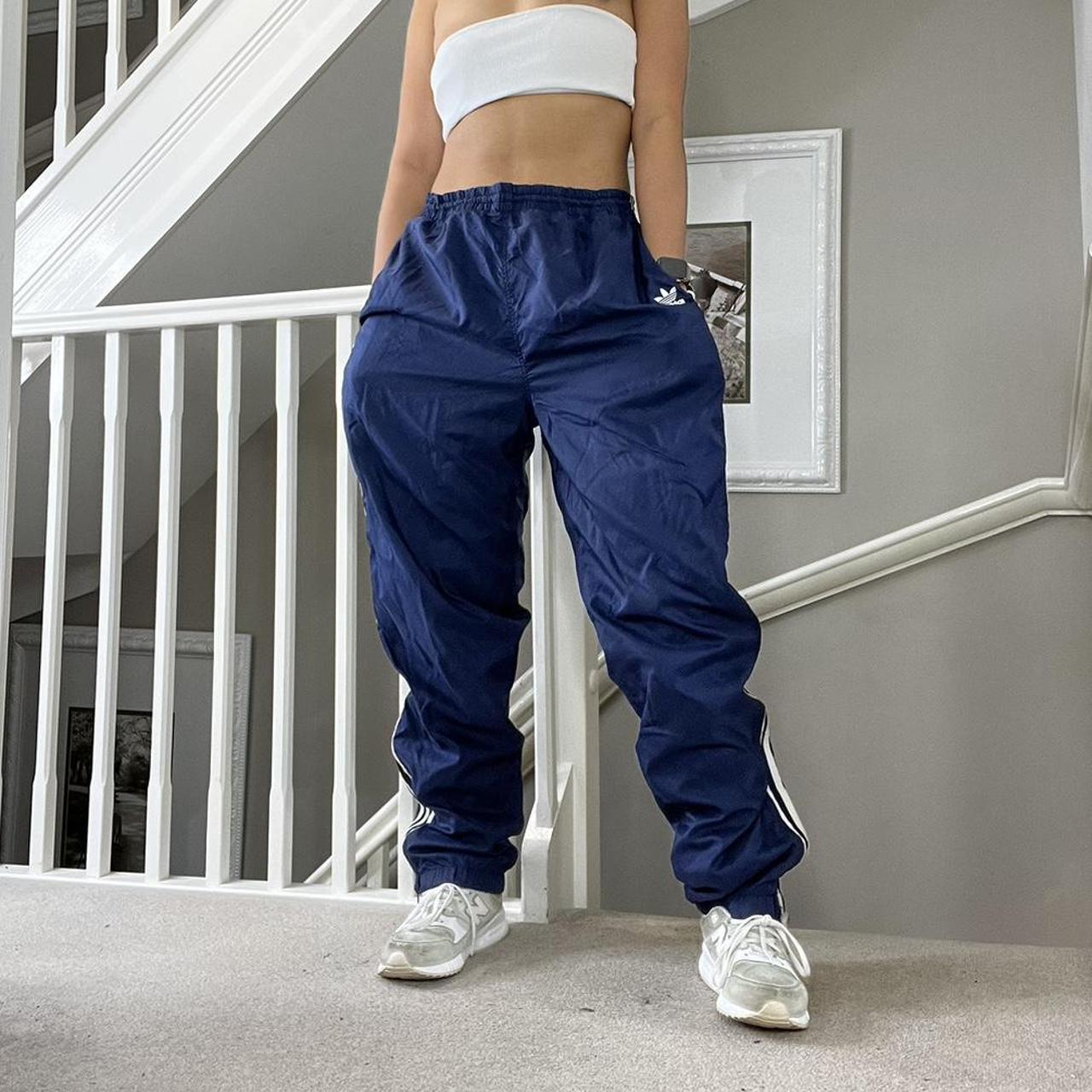 Adidas Originals Women's Navy and White Trousers | Depop