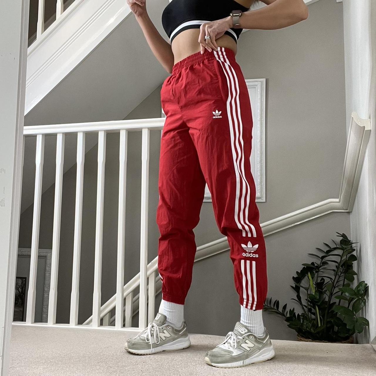 Red adidas discount tracksuit bottoms womens