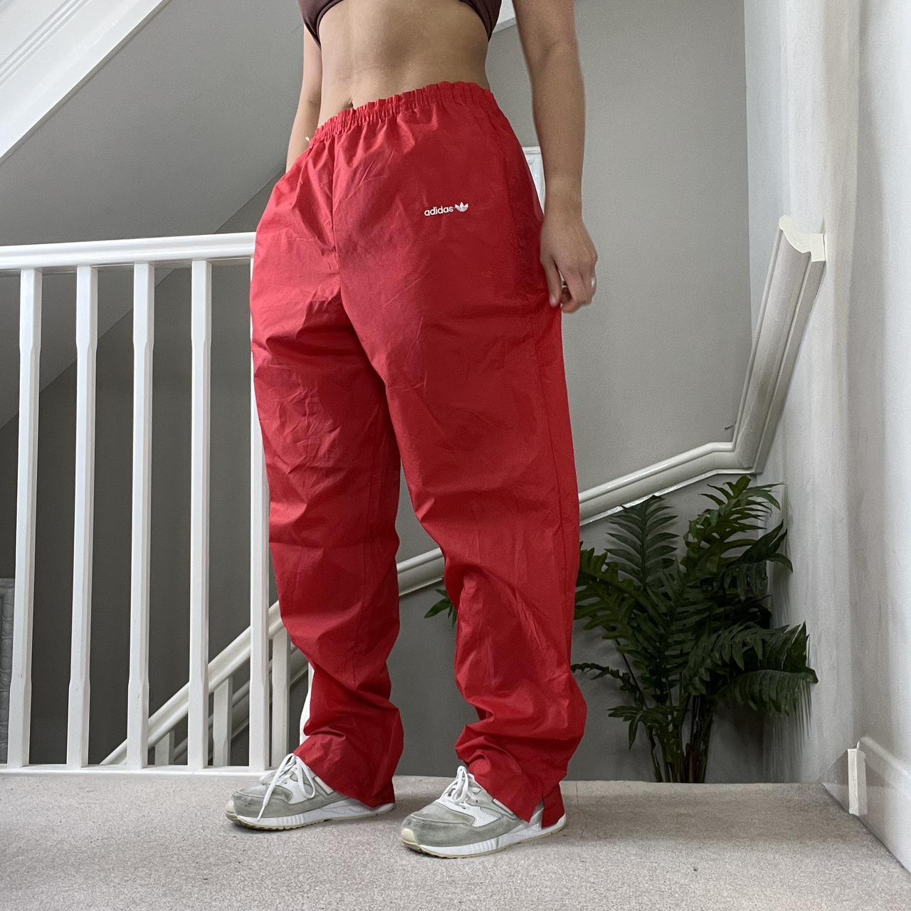 パンツ 00s adidas nylon wide pants y2k teck red Adidas Vintage 80-90s Red Nylon Three Stripes Flared Track