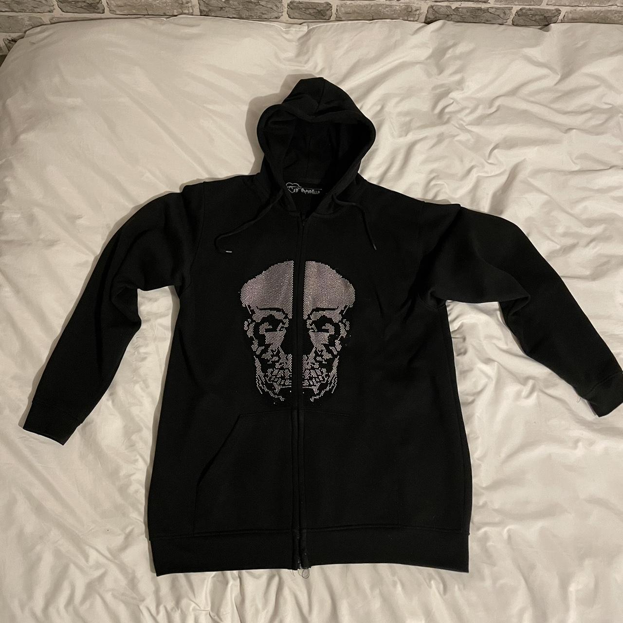 Black Brand Killa Zip Up Rhinestone Hoodie Size... - Depop